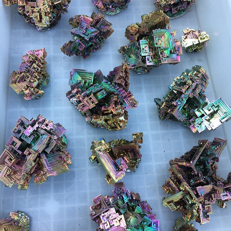 Beautiful gift rainbow bismuth specimen crystal ore healing mineral natural crystal rough Bismuth ore Green metal 1pcs