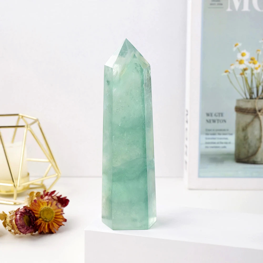 Big Wand Natural Crystal Point Green Fluorite Tower Healing Stone Energy Ore Mineral Obelisk Home Decor Ornaments