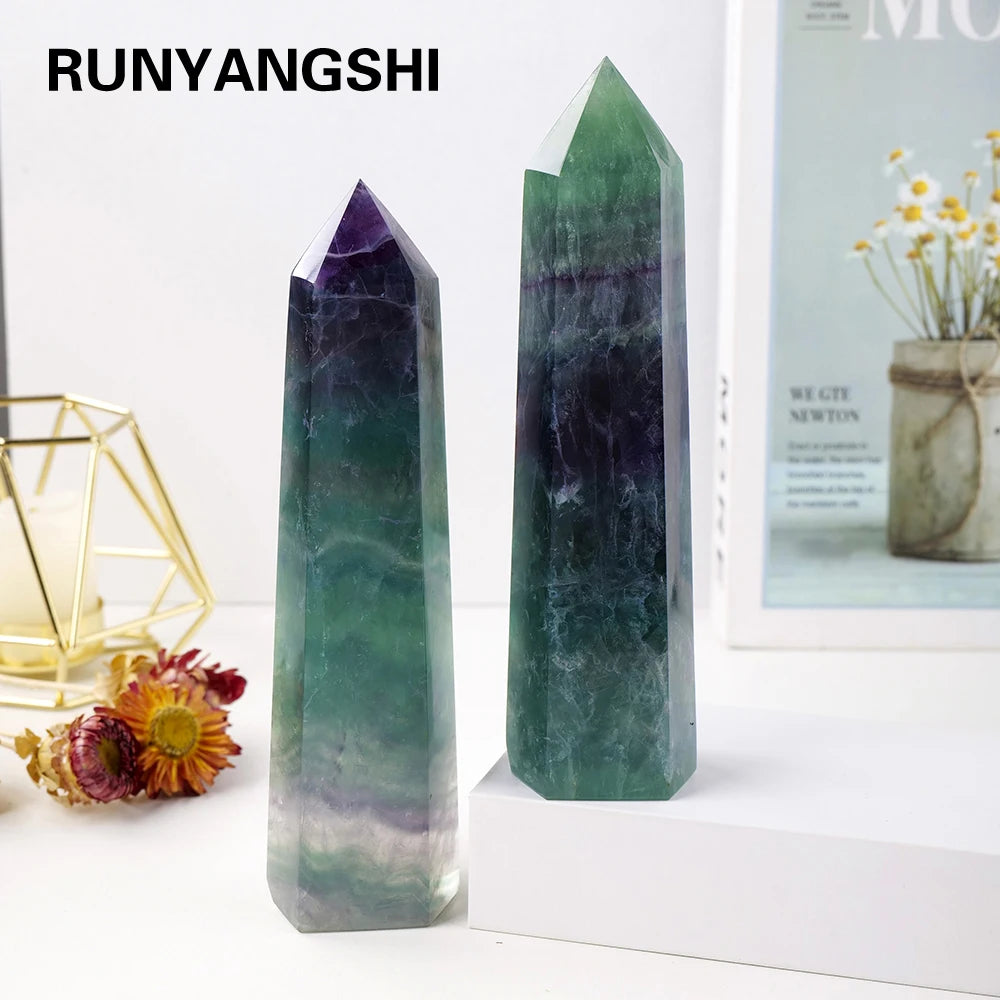 Big Wand Natural Crystal Point Green Fluorite Tower Healing Stone Energy Ore Mineral Obelisk Home Decor Ornaments