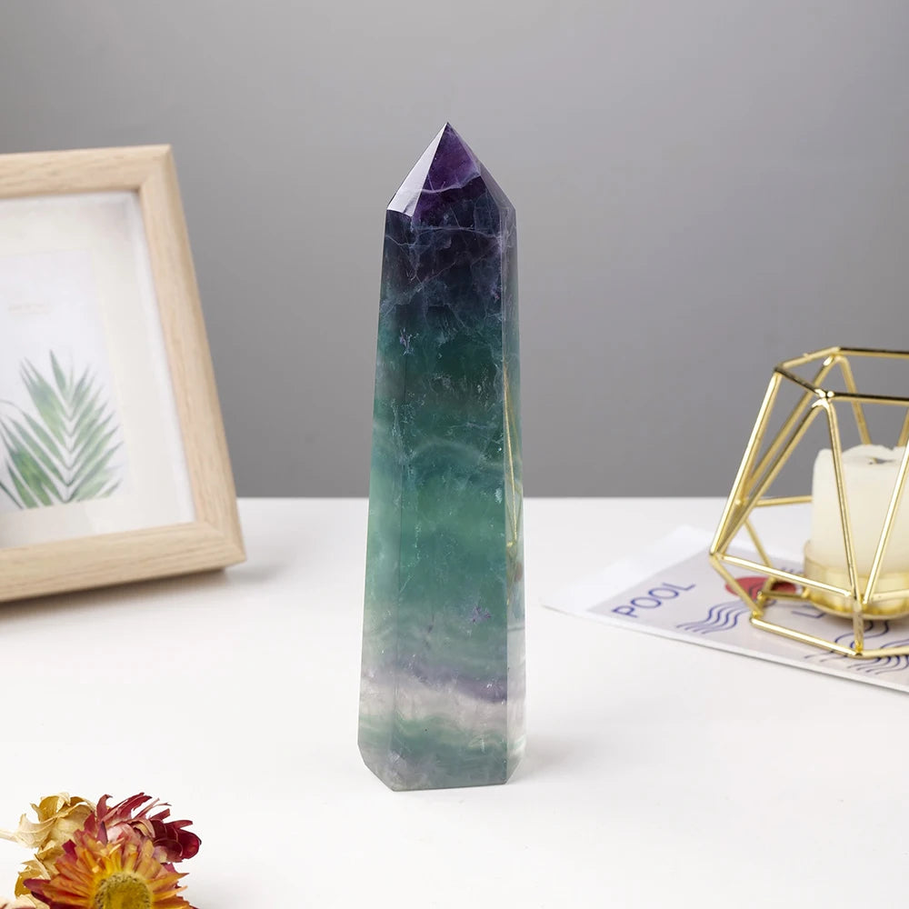 Big Wand Natural Crystal Point Green Fluorite Tower Healing Stone Energy Ore Mineral Obelisk Home Decor Ornaments