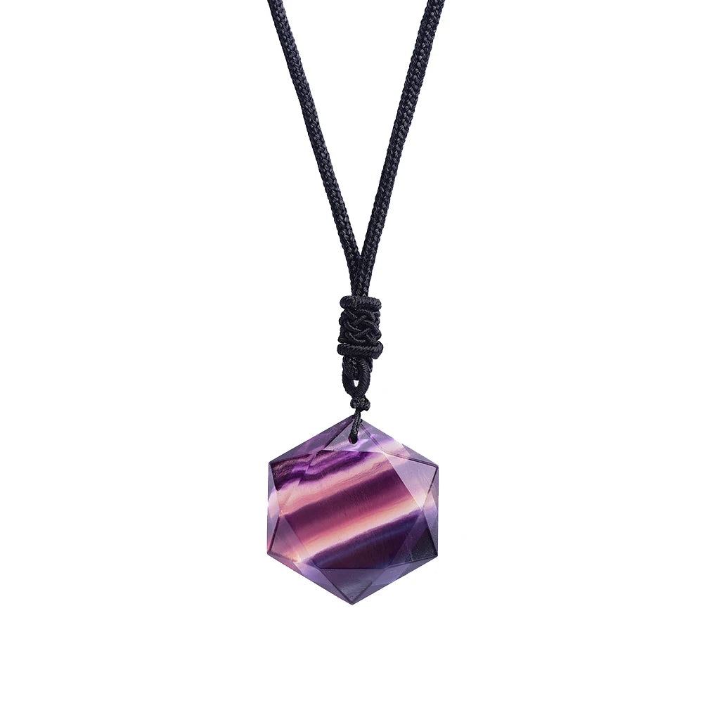 Exquisite gifts Natural Rainbow Fluorite Crystal stripe fluorite hexagram Star Pendant Fashion Necklace