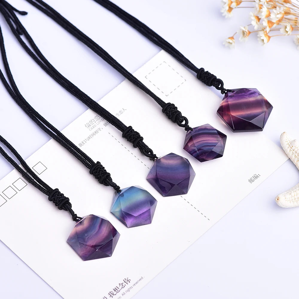 Exquisite gifts Natural Rainbow Fluorite Crystal stripe fluorite hexagram Star Pendant Fashion Necklace