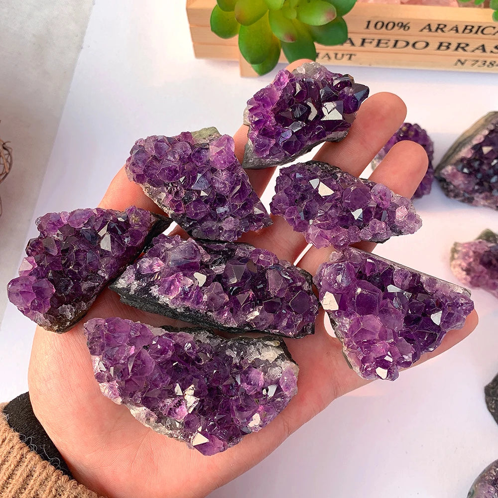 Buyde 1Pc High Quality Uruguay Amethyst Raw Stone Natural Amethyst Cluster Dark Purple Quartz Energy Decoration