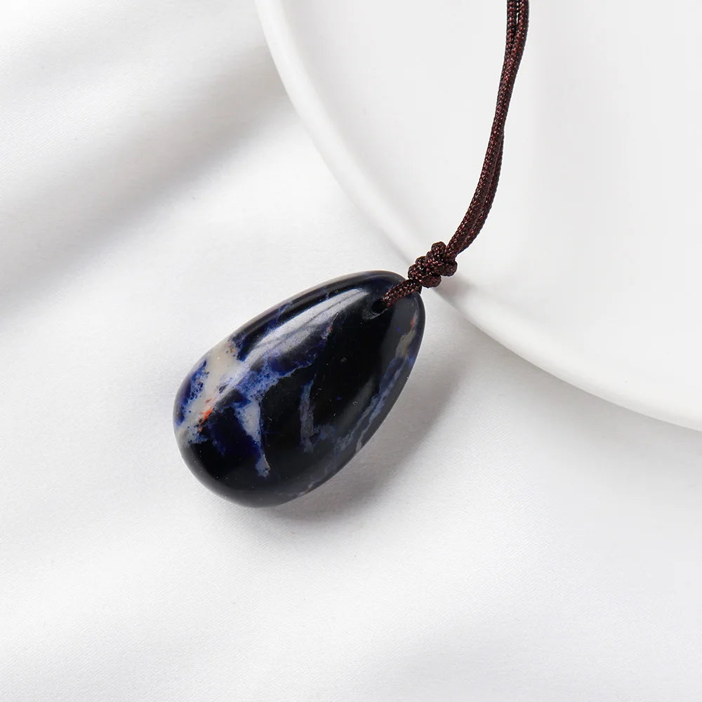 Natural Healing Gemstone Pendant Sodalite Crystal Water Drop Pendant Blue-vein Stone Quartz Polished Necklace DIY Jewelry Gift