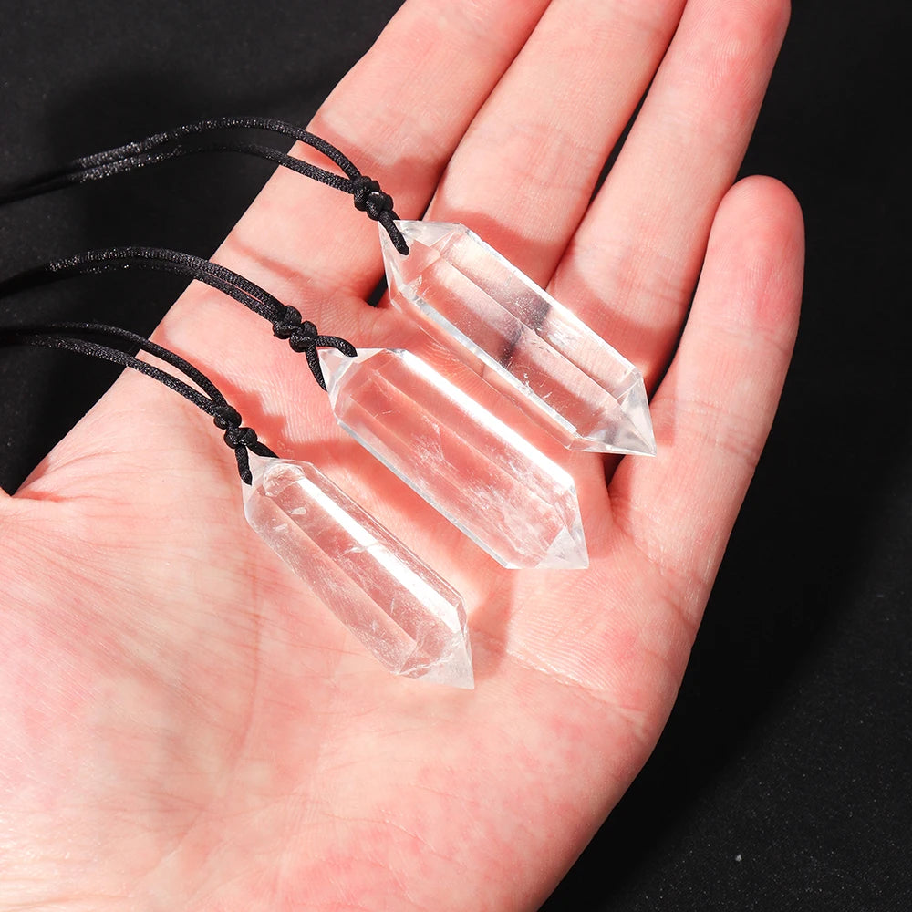 1PC Natural Clear Quartz Double Point Gemstone Pendant Energy Healing Crystal Charms Necklace For Women Gift