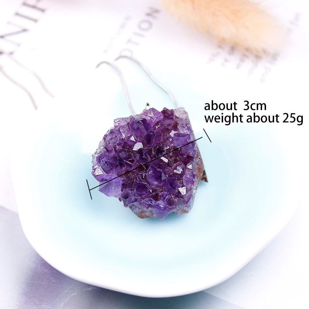 Natural crystal Necklace Raw Amethyst Quartz Purple Crystal Cluster pendant Healing Stones Specimen Home Decoration Crafts