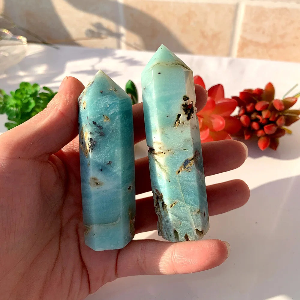 Buyde Natural Stone Wand Blue Sky amazonite Column Energy Tianhe Quartz Tower Decoration Health Gift