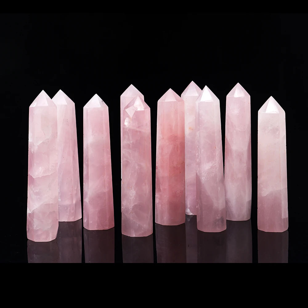 Buyde 1pc Natural rose quartz crystal point  Pink crystal column Hand polished hexagon for Home Furnishing decoration