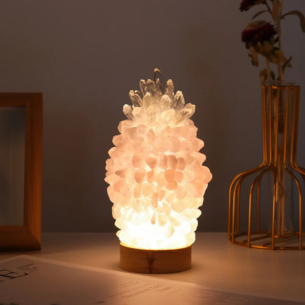 Natural Rose quartz Crystal Nightstand Crystal gem making USB interface Health energy gem for giftsHome bedroom decoration