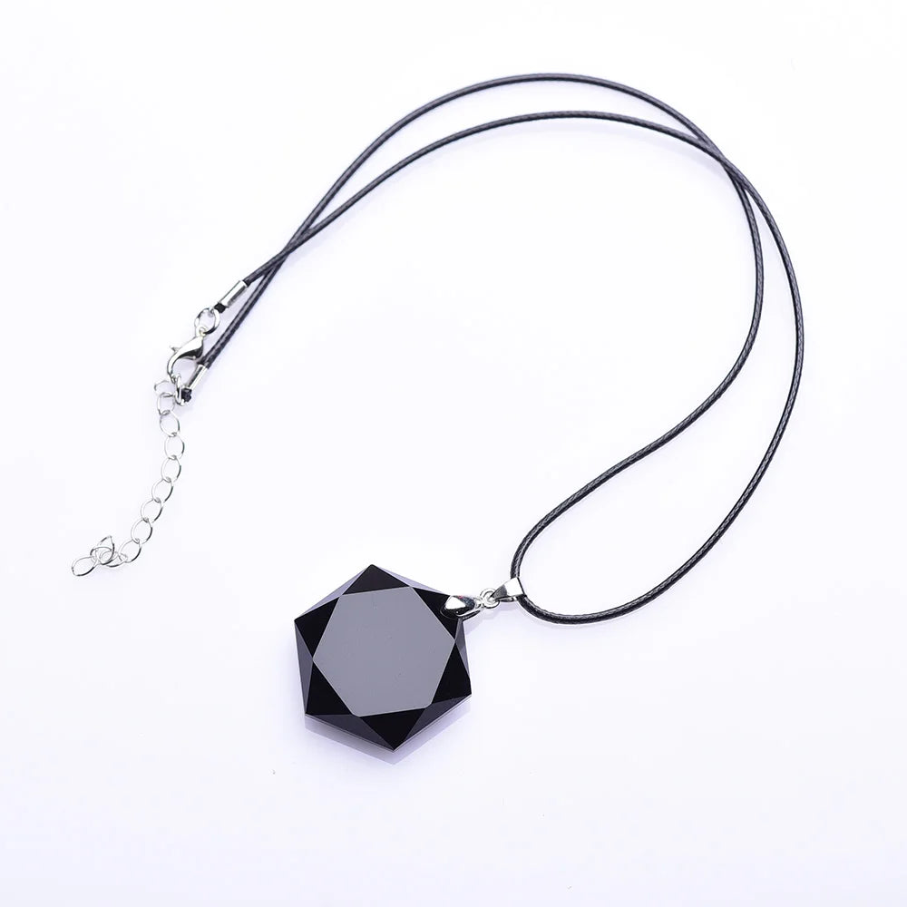 Obsidian Hexagram Necklaces for Women Nature Energy Stone Pendants Obsidian Star of David Pendant Lucky Love Crystal Men Jewelry