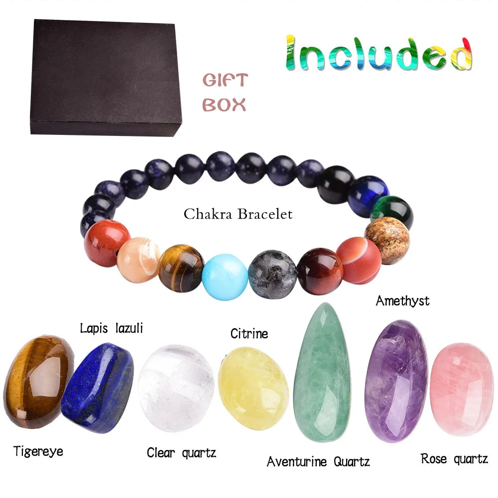 8pcs Natural crystal original stone seven Chakra Healing Stone Mineral specimen collection gift box