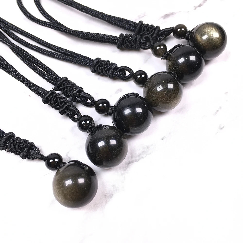 Buyde 1pc golden Obsidian 15mm Bead Pendant Necklace Drop Shipping Good Luck Jewelry For Woman Men