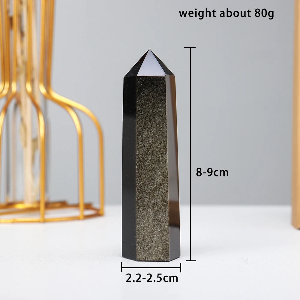 Natural Crystal Stone Golden Obsidian Column Aureate Light Crystal Wand  Energy Quartz Tower Decoration