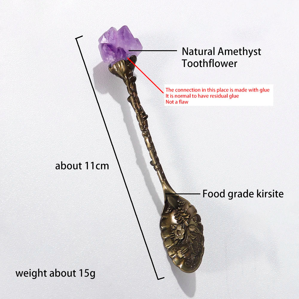 Buyde 1pc Natural Amethyst Cluster Teaspoon Energy Crystal Tooth Flower Gem Sweetmeats Spoon Decorate Gift