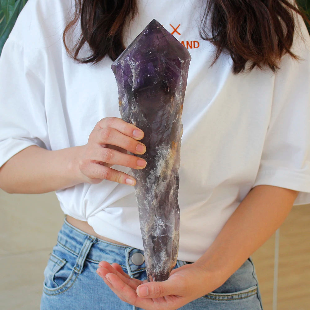 Super size Natural Amethyst Quartz Cluster Crystal Rod Point Specimen Scepter Super power Spirit Healing Gemstone energy