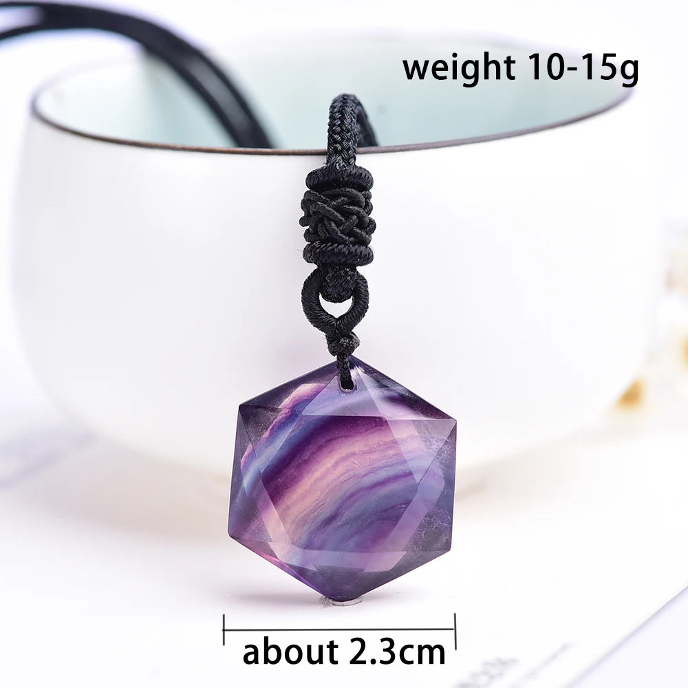 Exquisite gifts Natural Rainbow Fluorite Crystal stripe fluorite hexagram Star Pendant Fashion Necklace