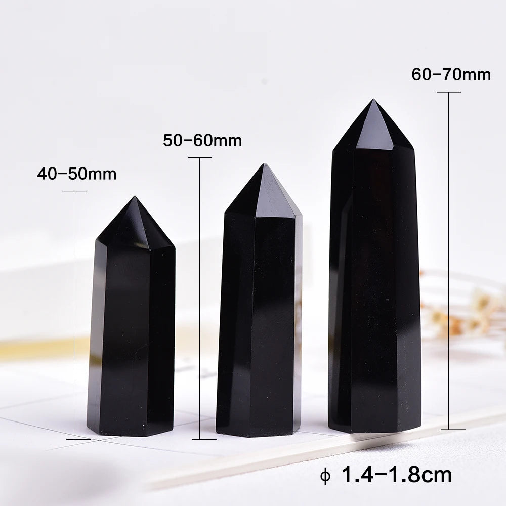 4-7cm 1PC Natural black Crystal Point Hexagonal obsidian crystal Column Mineral Ornament Magic Repair Home Decoration