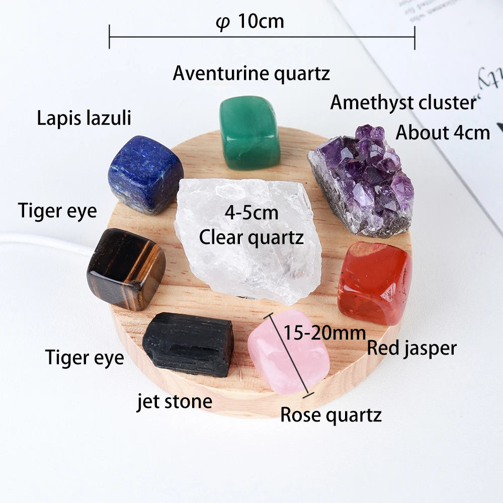 1Set Natural crystal Seven color chakra Therapy Stone Amethyst cluster Lamp holder Home Furnishing decoration