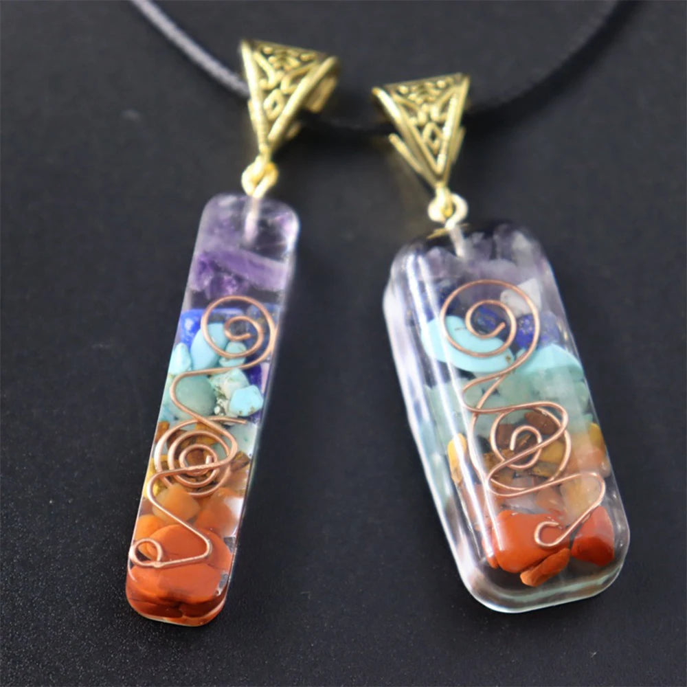 2 Types Orgone Energy Seven Chakras Ogan Pendant Crystal Semi Precious Stone Yoga NecklaceSeven Chakras Augen Pendant