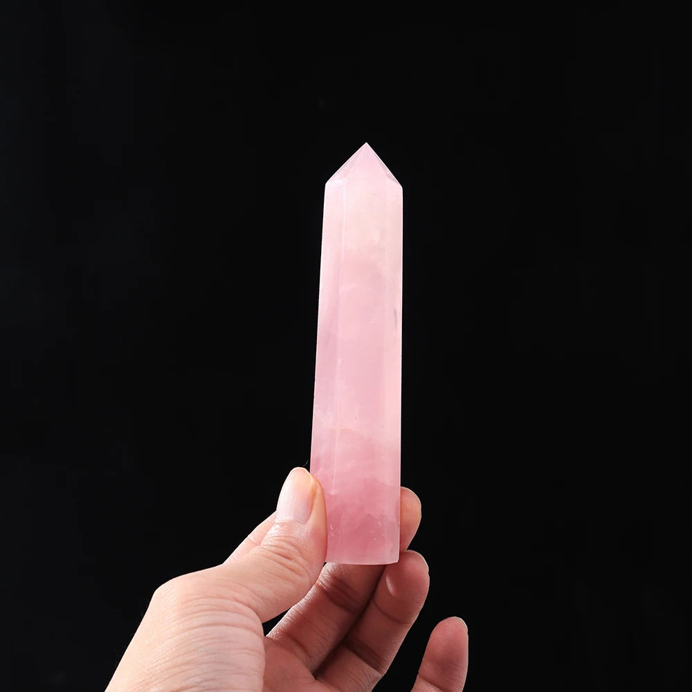 Buyde 1pc Natural rose quartz crystal point  Pink crystal column Hand polished hexagon for Home Furnishing decoration