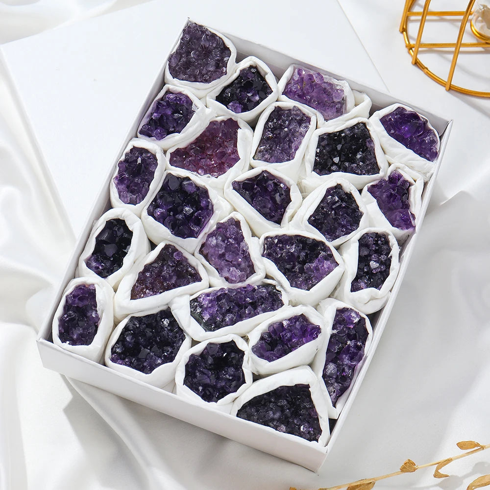 Natural Amethyst Cluster Mineral Specimen Deep Violet stone Healing Stone Home Decoration Crafts Decoration Gifts box