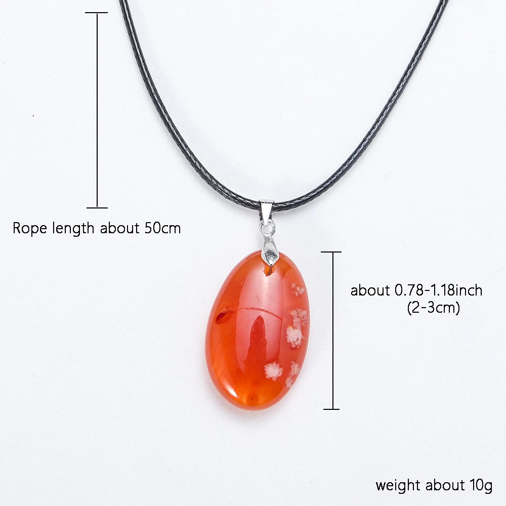 1pc Beautiful Natural Crystal Carnelian Pendant Reiki Red Agate Leather Rope Necklace DIY Jewelry Amulet Gift For Women