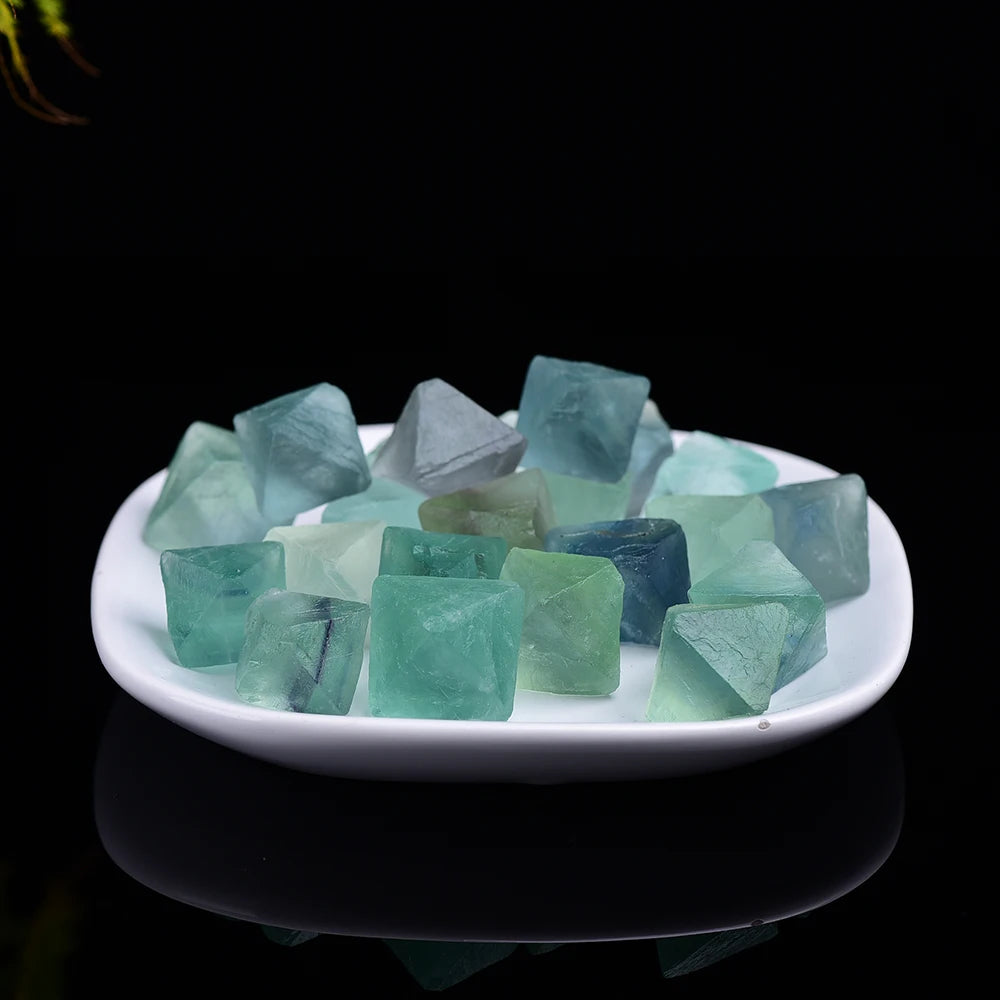 Natural Green fluorite Octahedral crystal point Raw Gemstone Ornament Cane Decoration Stone Collection Stone Crystals Mineral