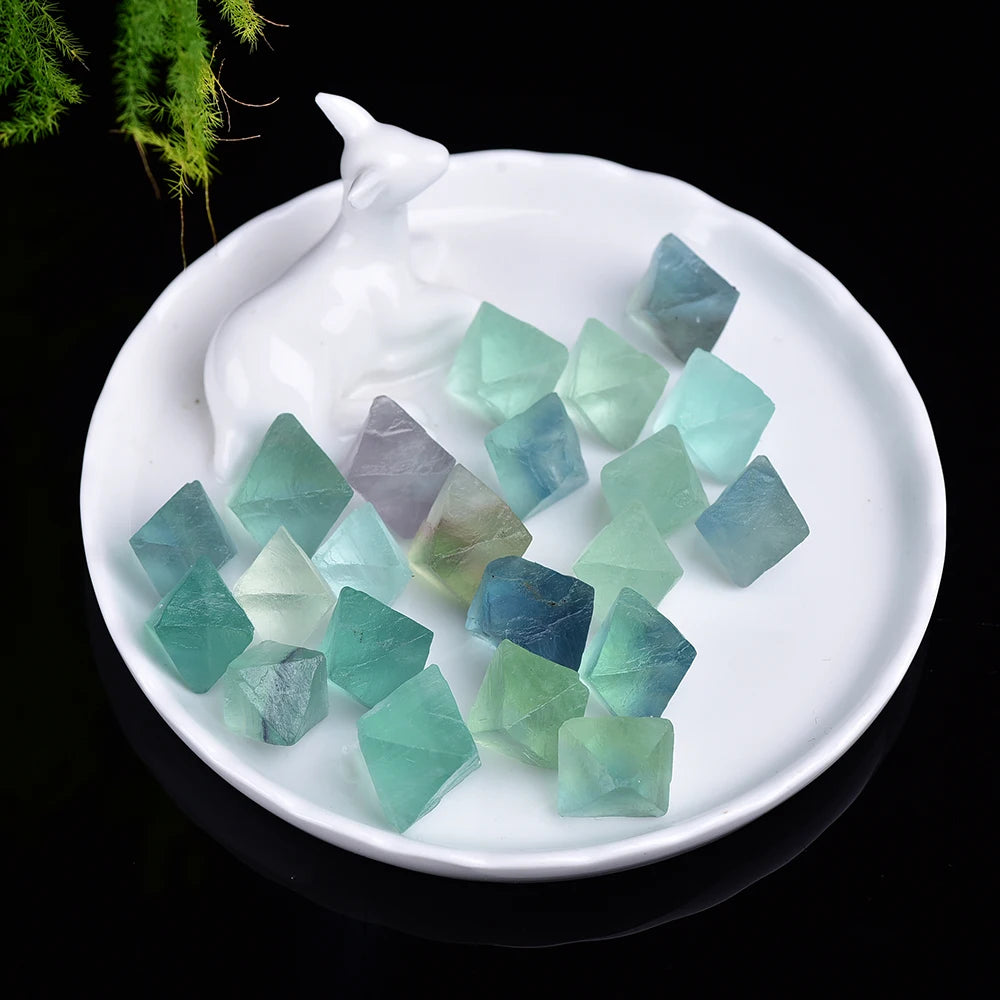 Natural Green fluorite Octahedral crystal point Raw Gemstone Ornament Cane Decoration Stone Collection Stone Crystals Mineral