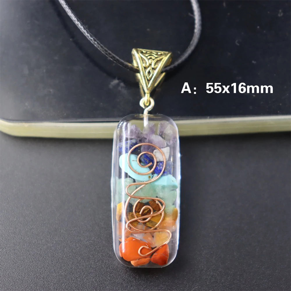 2 Types Orgone Energy Seven Chakras Ogan Pendant Crystal Semi Precious Stone Yoga NecklaceSeven Chakras Augen Pendant