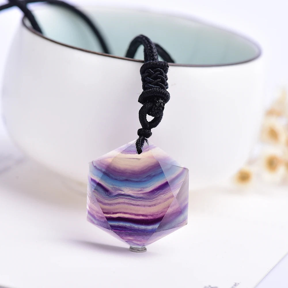 Exquisite gifts Natural Rainbow Fluorite Crystal stripe fluorite hexagram Star Pendant Fashion Necklace