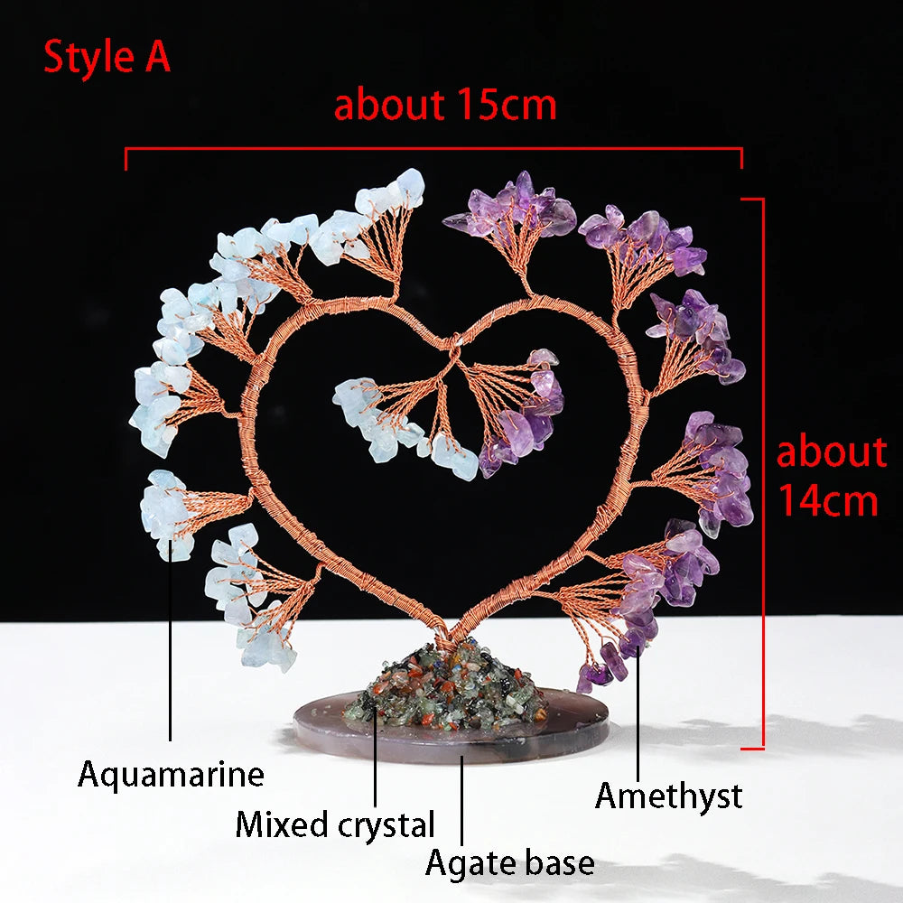 RUNYANGSHI Natural Heart Shaped Lucky Tree Quartz Gravel Handicraft Ornaments Amethyst Christmas Tree Gift