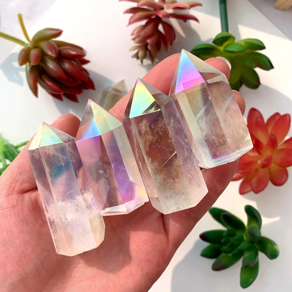 Angel Aura Gemstone Natural Clear Quartz Point Ornament Healing Decoration Energy Crystal Wand Christmas Gift