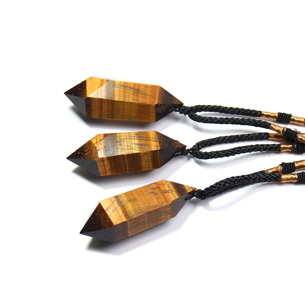 Buyde 1pc wholesale Natural tiger eye Stone Crystal quartz Hexagonal Column Shape Pendant Necklace for Jewelry making