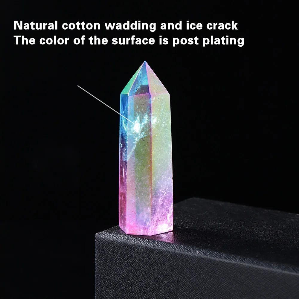 Natural Clear Quartz Crystal Point Electroplating rainbow Healing Wand Two color crystal column Reiki Hexagon ornament