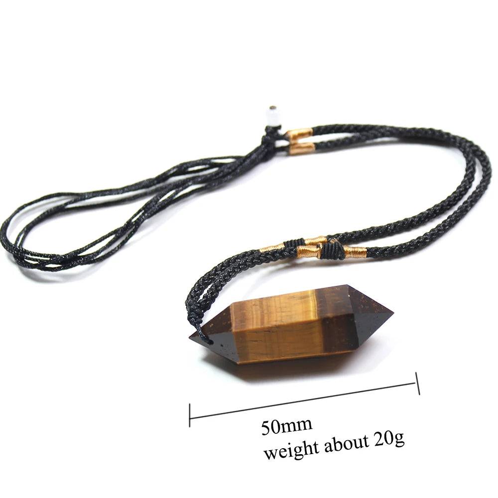 Buyde 1pc wholesale Natural tiger eye Stone Crystal quartz Hexagonal Column Shape Pendant Necklace for Jewelry making