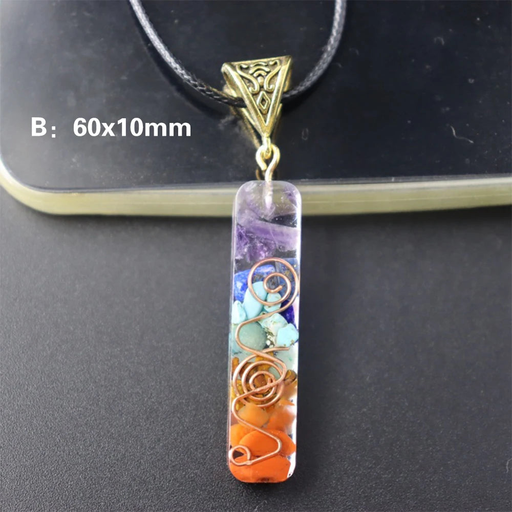 2 Types Orgone Energy Seven Chakras Ogan Pendant Crystal Semi Precious Stone Yoga NecklaceSeven Chakras Augen Pendant