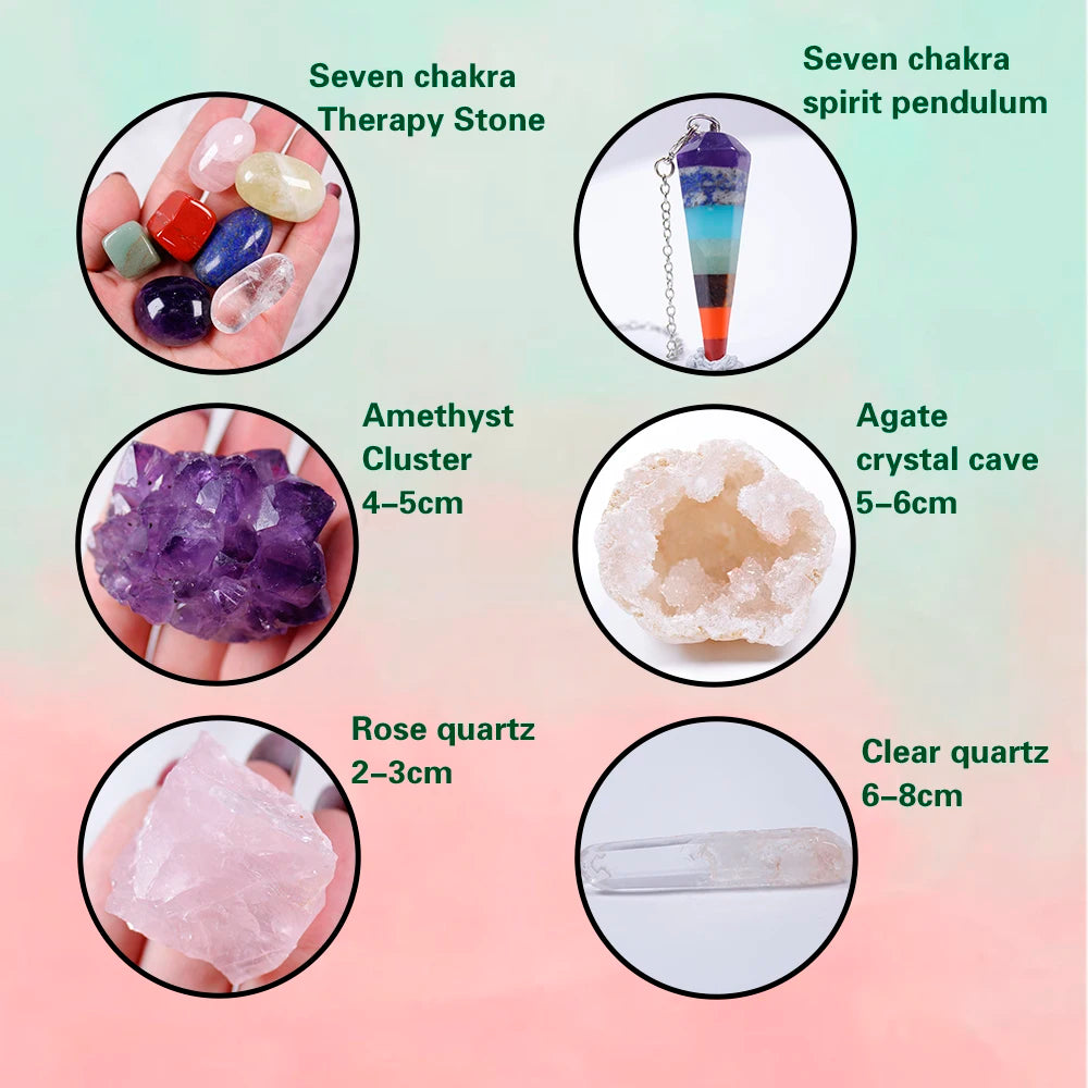 12pcs Natural Crystal Healing Stones Gemstones seven Chakra Stones Amethyst Cluster Quartz Crystal Mineral Specimen for gifts