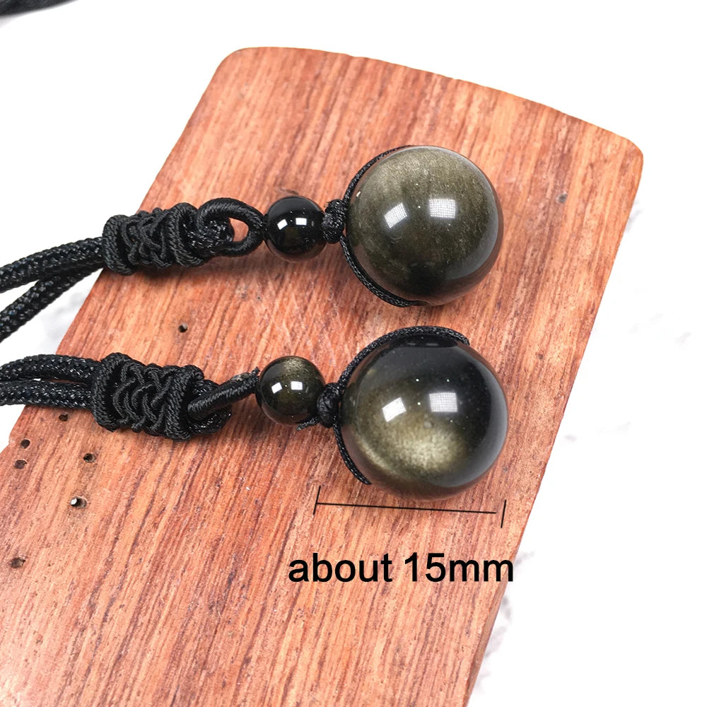 Buyde 1pc golden Obsidian 15mm Bead Pendant Necklace Drop Shipping Good Luck Jewelry For Woman Men