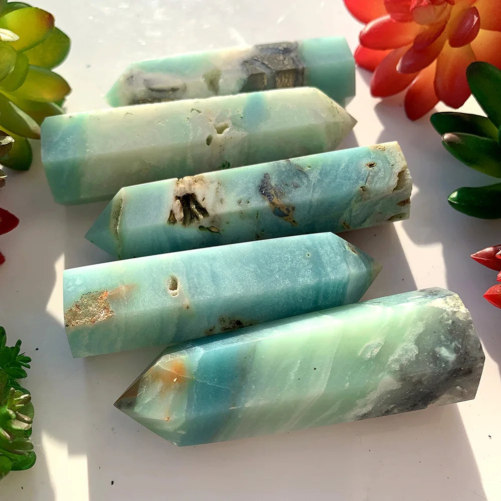 Buyde Natural Stone Wand Blue Sky amazonite Column Energy Tianhe Quartz Tower Decoration Health Gift