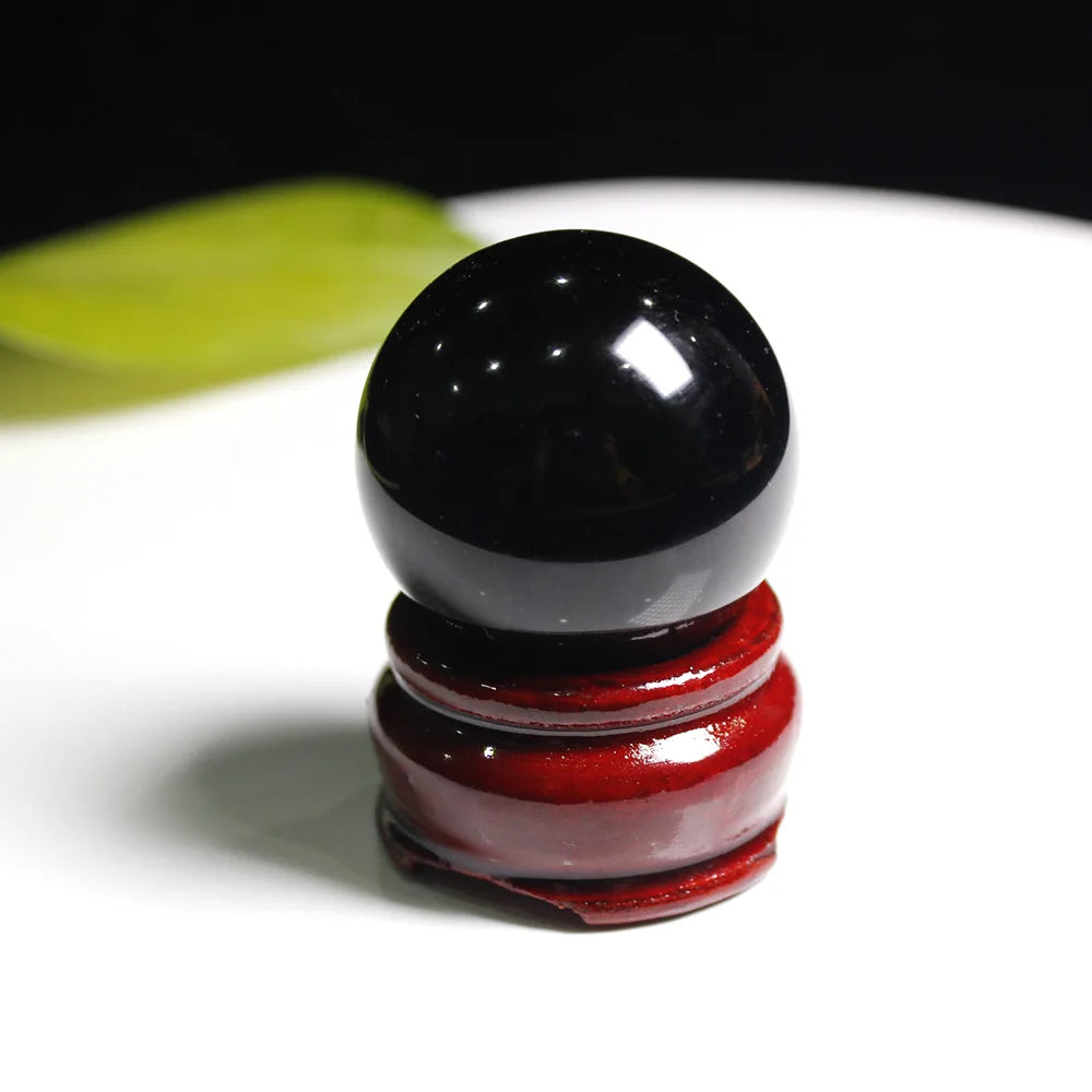 Buyde 25-35mm Natural Black Obsidian Sphere Crystal Ball Healing Stone With Stand Home Office Table Ornaments Holiday Gifts