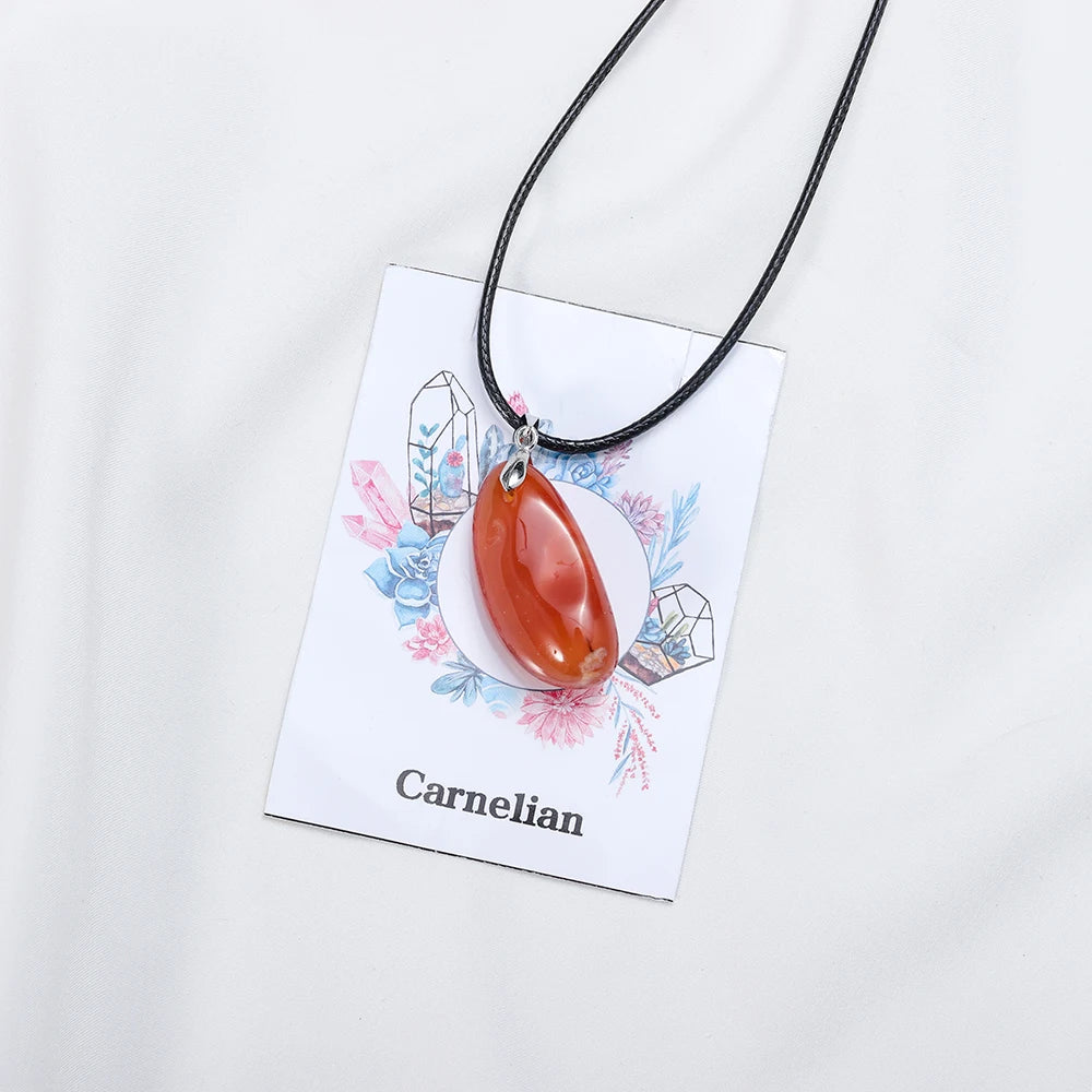 1pc Beautiful Natural Crystal Carnelian Pendant Reiki Red Agate Leather Rope Necklace DIY Jewelry Amulet Gift For Women