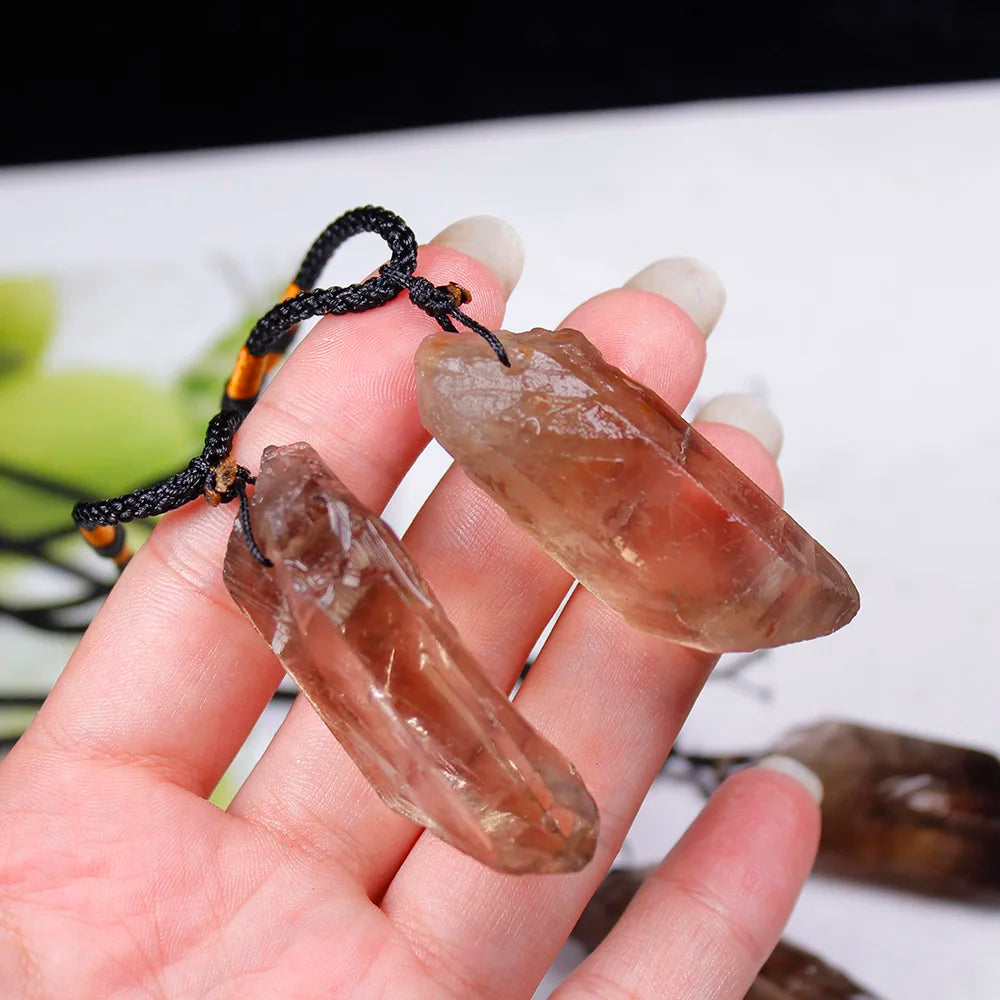 Natural crystal smokey quartz pendant Crystal Single Crystal Tea yellow crystal Raw Stone Necklace magic wand