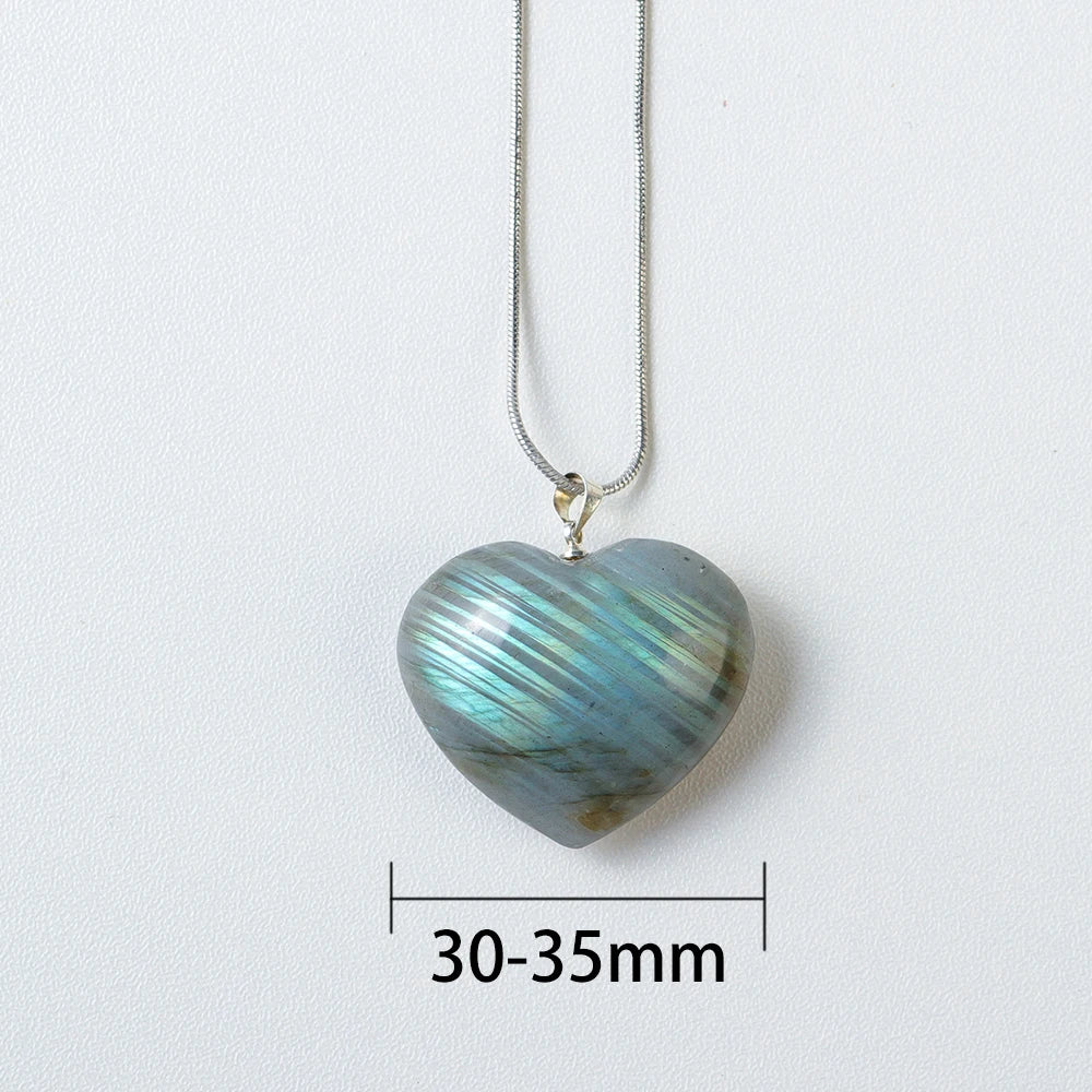 Natural crystal Labradorite Heart Shaped  Rough Polished Pendant Flowing light necklace Crafts Stone Hanging Ornament