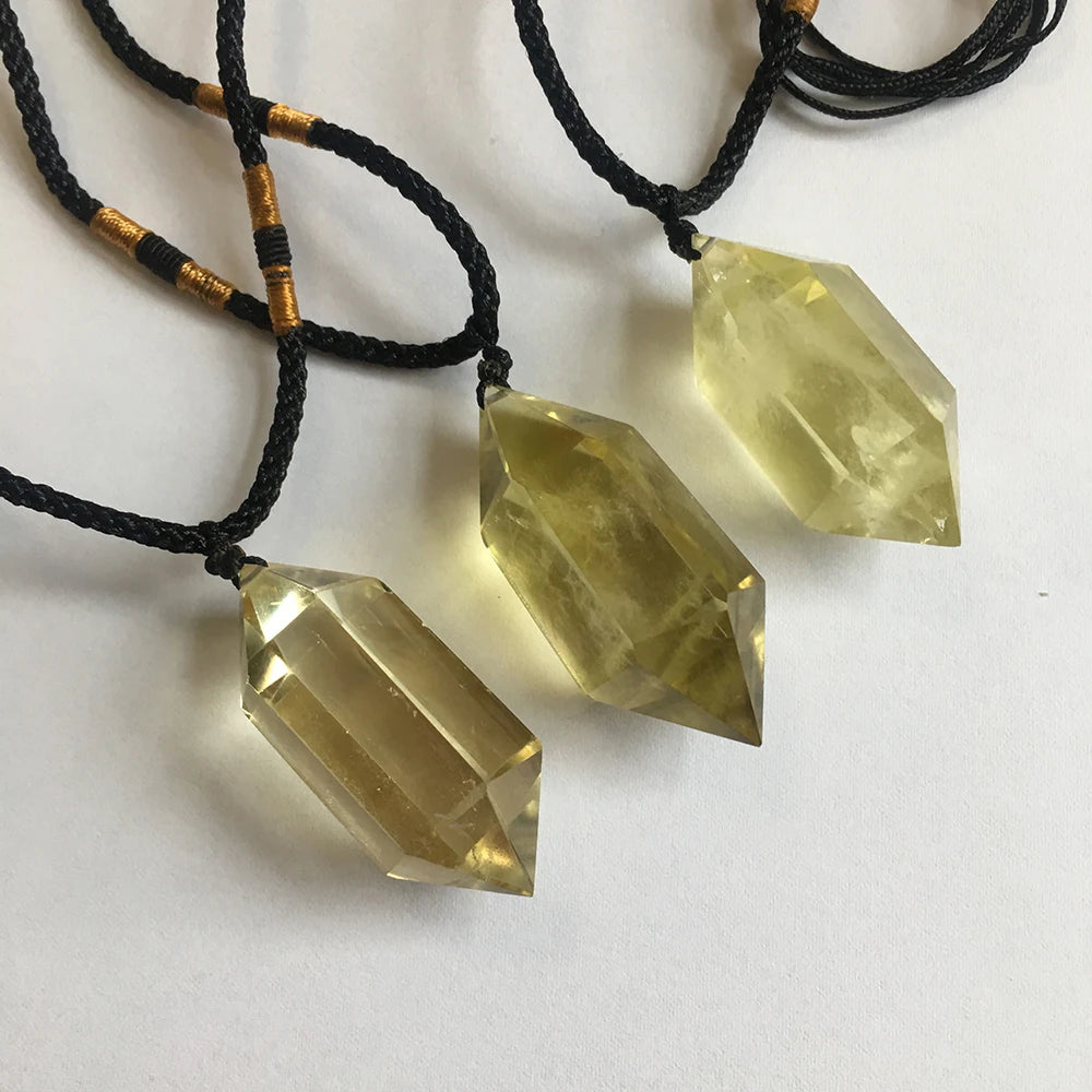 Buyde 1pc Natural stone Pendants citrine crystal point Hexagonal Magic Wand Necklace