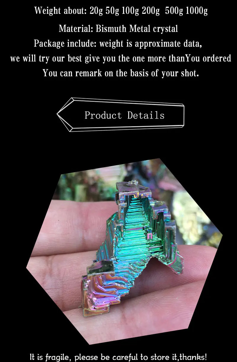 Beautiful gift rainbow bismuth specimen crystal ore healing mineral natural crystal rough Bismuth ore Green metal 1pcs