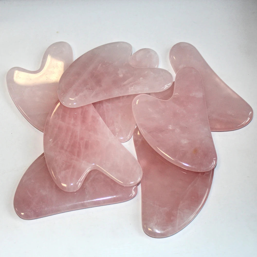 Natural Rose Quartz Gua Sha Board Pink Jade Stone Body Facial Eye Scraping Plate Acupuncture Massage Relaxation Health Care