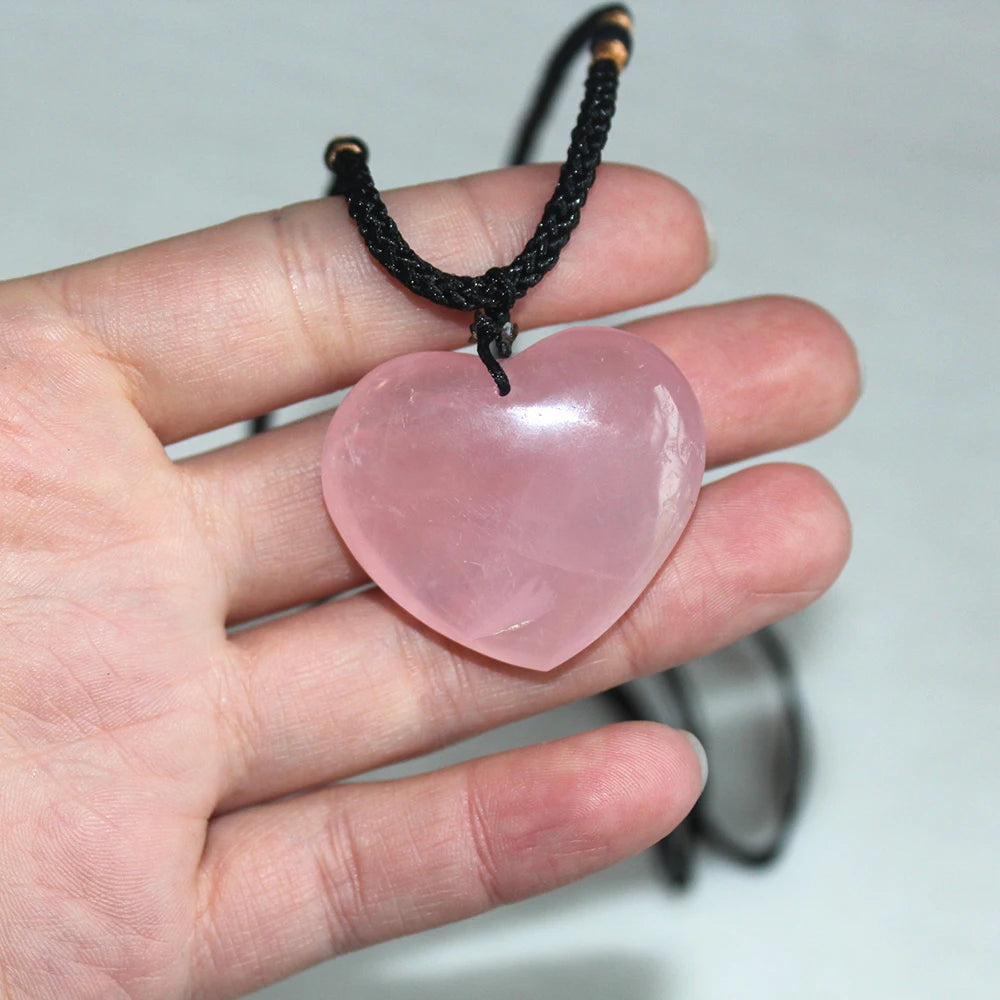 Love Heart Shape Natural Healing Stone Rose Quartz Pink Crystal Pendant Powder crystal Necklace jewelry love 35mm  Accessori