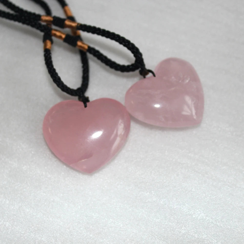 Love Heart Shape Natural Healing Stone Rose Quartz Pink Crystal Pendant Powder crystal Necklace jewelry love 35mm  Accessori