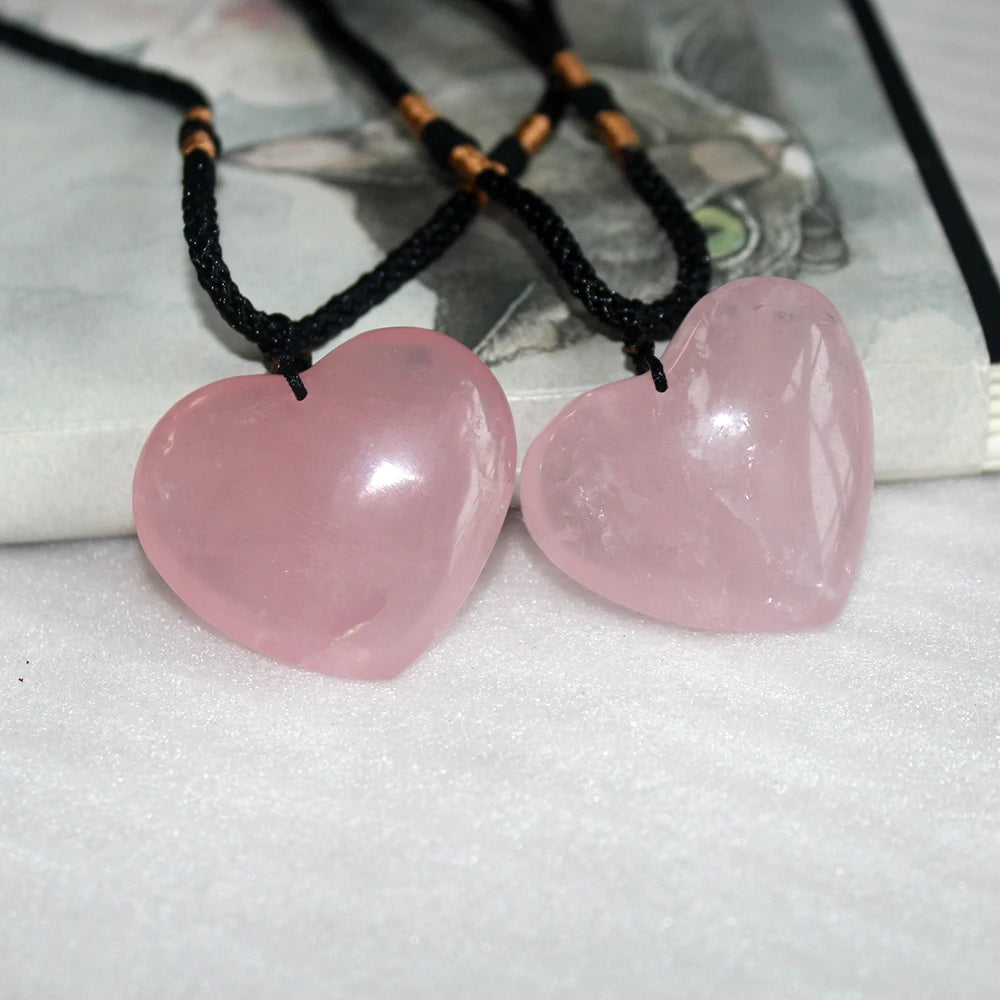 Love Heart Shape Natural Healing Stone Rose Quartz Pink Crystal Pendant Powder crystal Necklace jewelry love 35mm  Accessori