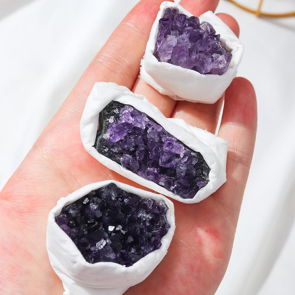 Natural Amethyst Cluster Mineral Specimen Deep Violet stone Healing Stone Home Decoration Crafts Decoration Gifts box